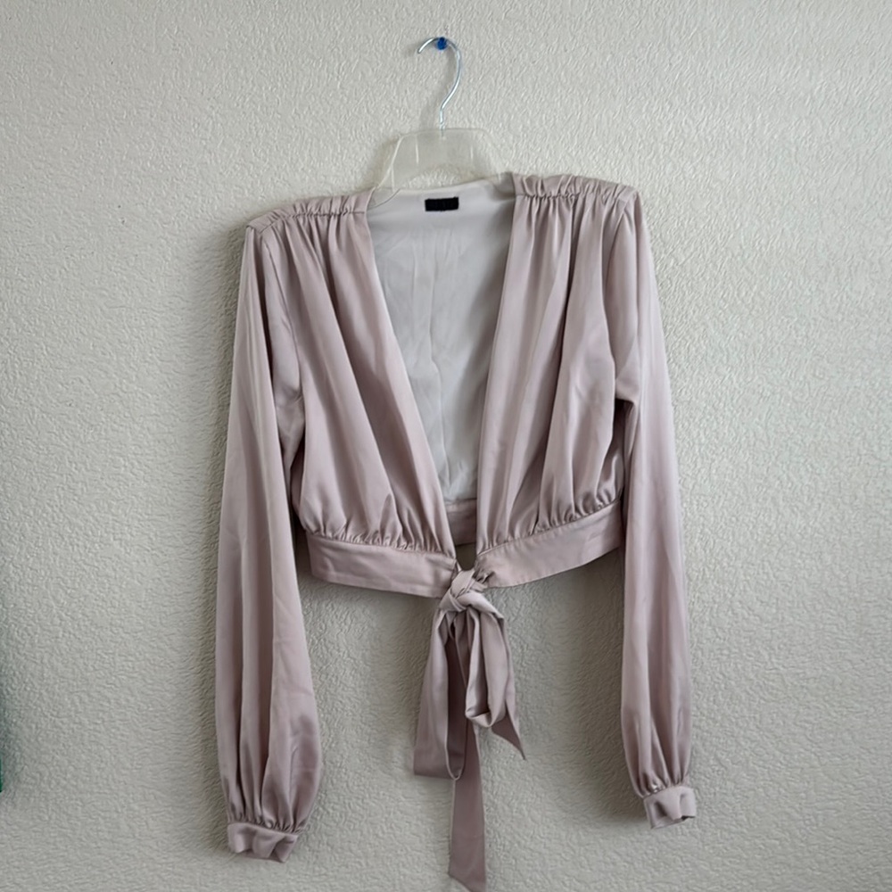 NBD Soft Pink Tie-Front Blouse